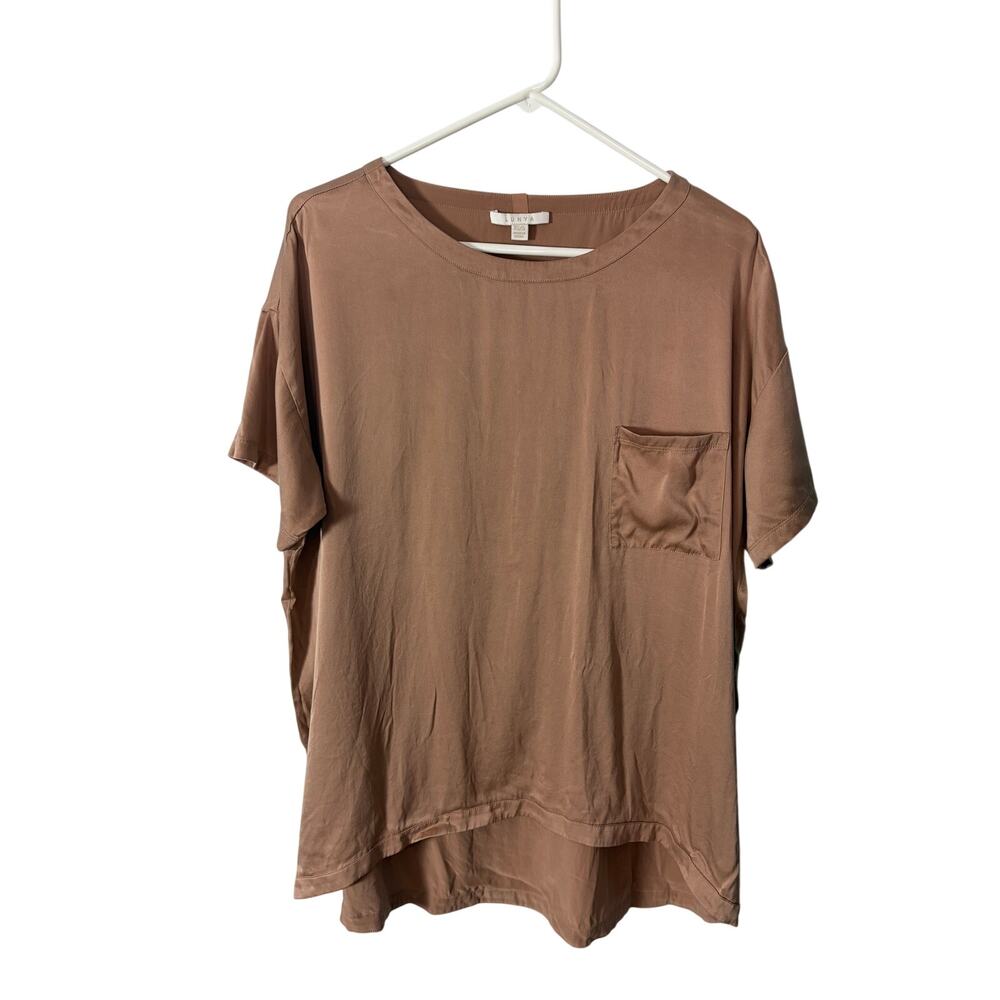 Lunya Washable Silk Oversized Pocket Tee XS/S Rose High Low Sleep Top Lounge